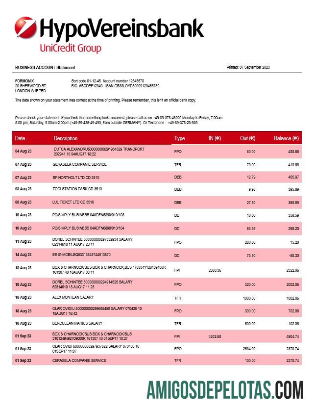 Baixável HypoVereinsbank Enterprise Statement modelo Word e PDF